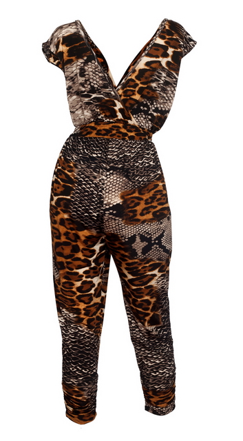 Plus Size Deep V-Neck Jumpsuit Designer Print 21818D Photo 2