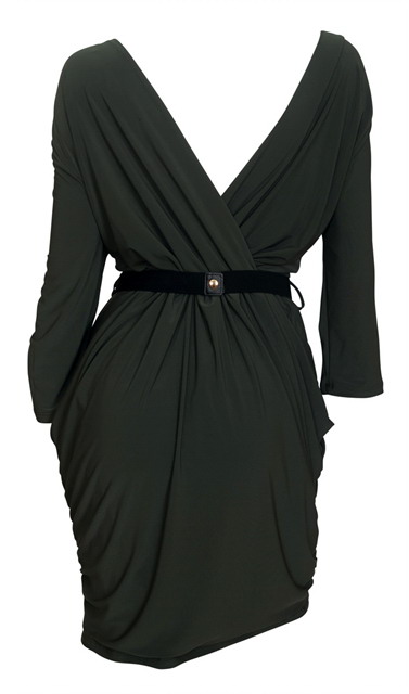 Plus size Deep V-Neck Wrap Bodice Long Sleeve Dress Olive Green Photo 2