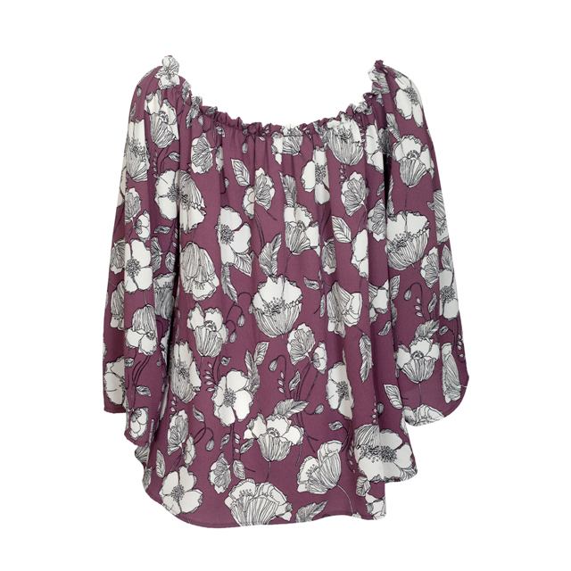 Women's Smocked Off The Shoulder Tunic Top Mauve Floral Photo 1