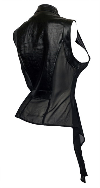 Plus Size Sleeveless Sheer and Faux Leather Panel Jacket Black Photo 2