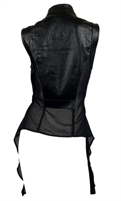 Plus Size Sleeveless Sheer and Faux Leather Panel Jacket Black Photo 3
