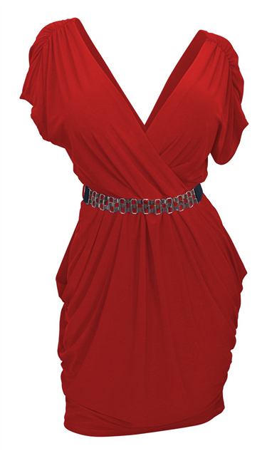 Plus size Deep V-Neck Wrap Bodice Dress Red Photo 1