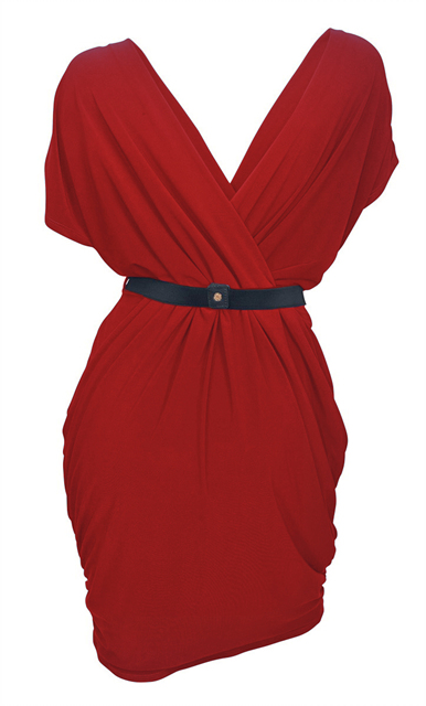Plus size Deep V-Neck Wrap Bodice Dress Red Photo 2