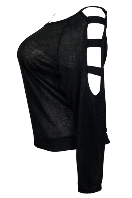  Plus size Cutout Long Sleeve Knit Top Black Photo 2