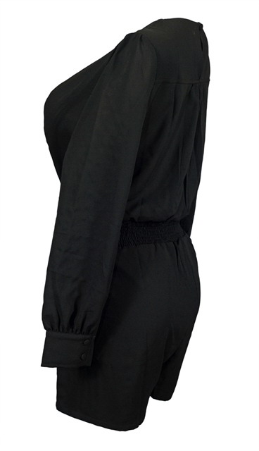 Plus Size Long Sleeve Romper Black | eVogues Apparel