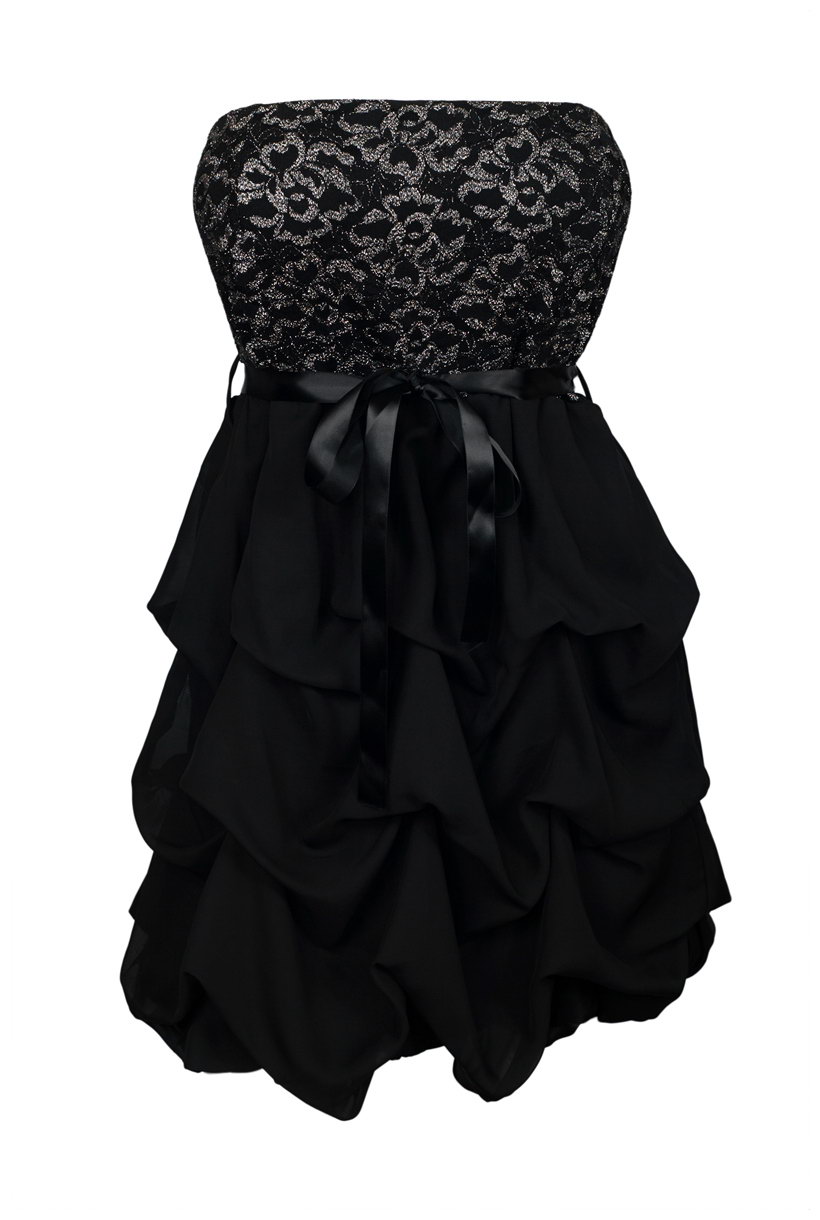 Plus Size Sequin Bodice Bubble Dress Black with Floral Detail | eVogues ...