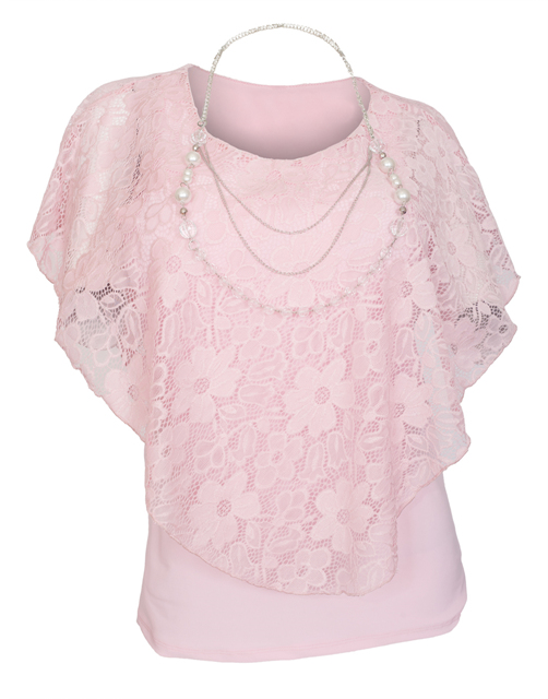 Plus Size Layered Poncho Top Floral Lace Pink 18927 Photo 1