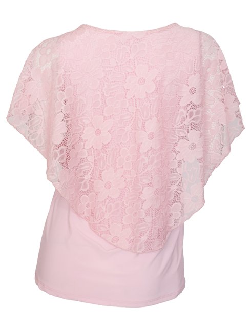 Plus Size Layered Poncho Top Floral Lace Pink 18927 Photo 2
