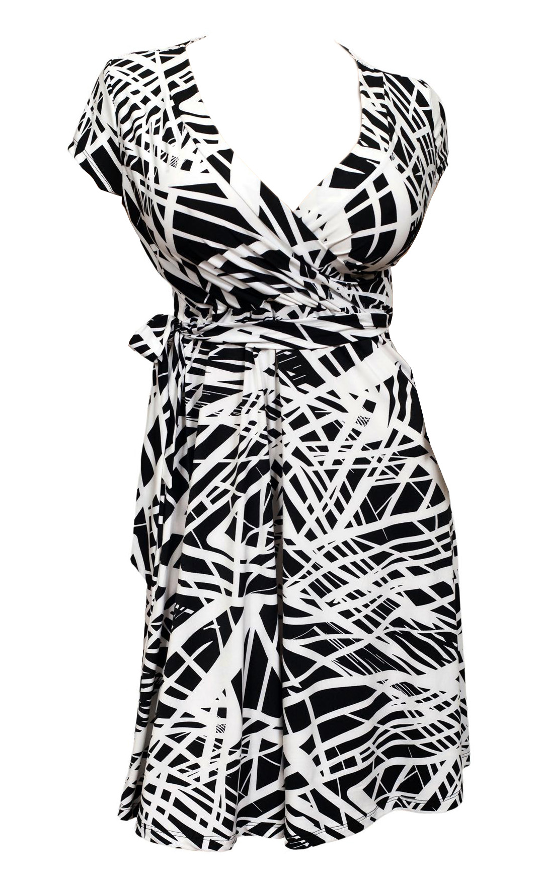 Plus size Abstract Print Deep V Dress White | eVogues Apparel