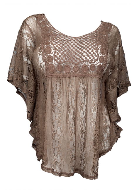 Plus Size Crochet Poncho Top Chocolate Brown | eVogues Apparel