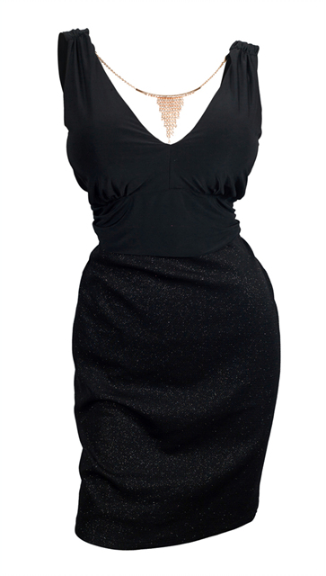 Plus Size Empire Waist Dress with Necklace Detail Black Photo 3
