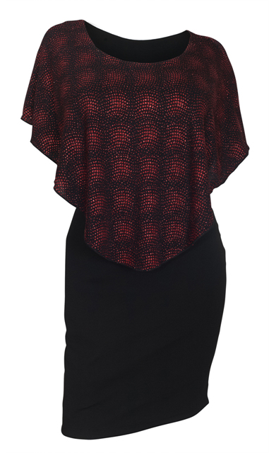 Plus Size Layered Poncho Dress Red Glitter Print Black 10816 Photo 3