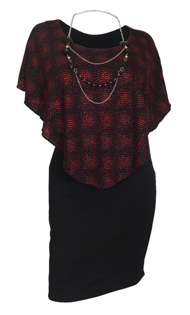 Plus Size Layered Poncho Dress Red Glitter Print Black 10816 Photo 1