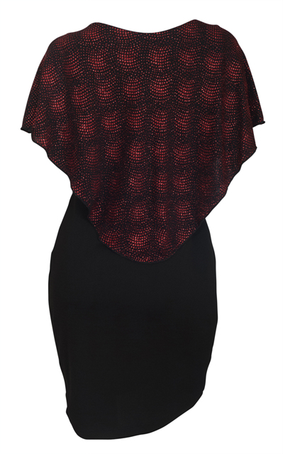 Plus Size Layered Poncho Dress Red Glitter Print Black 10816 Photo 2