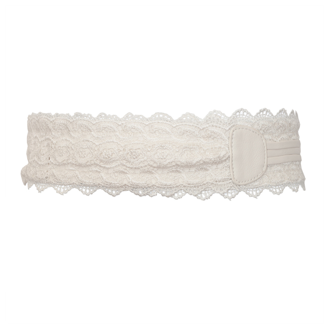 Plus size Faux Leather Obi Waistband Sash Belt Lace Detail Off White Photo 1