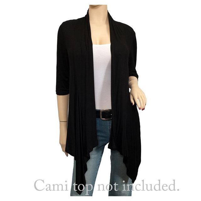 Plus Size Longline Drape Front Cardigan Black Photo 1