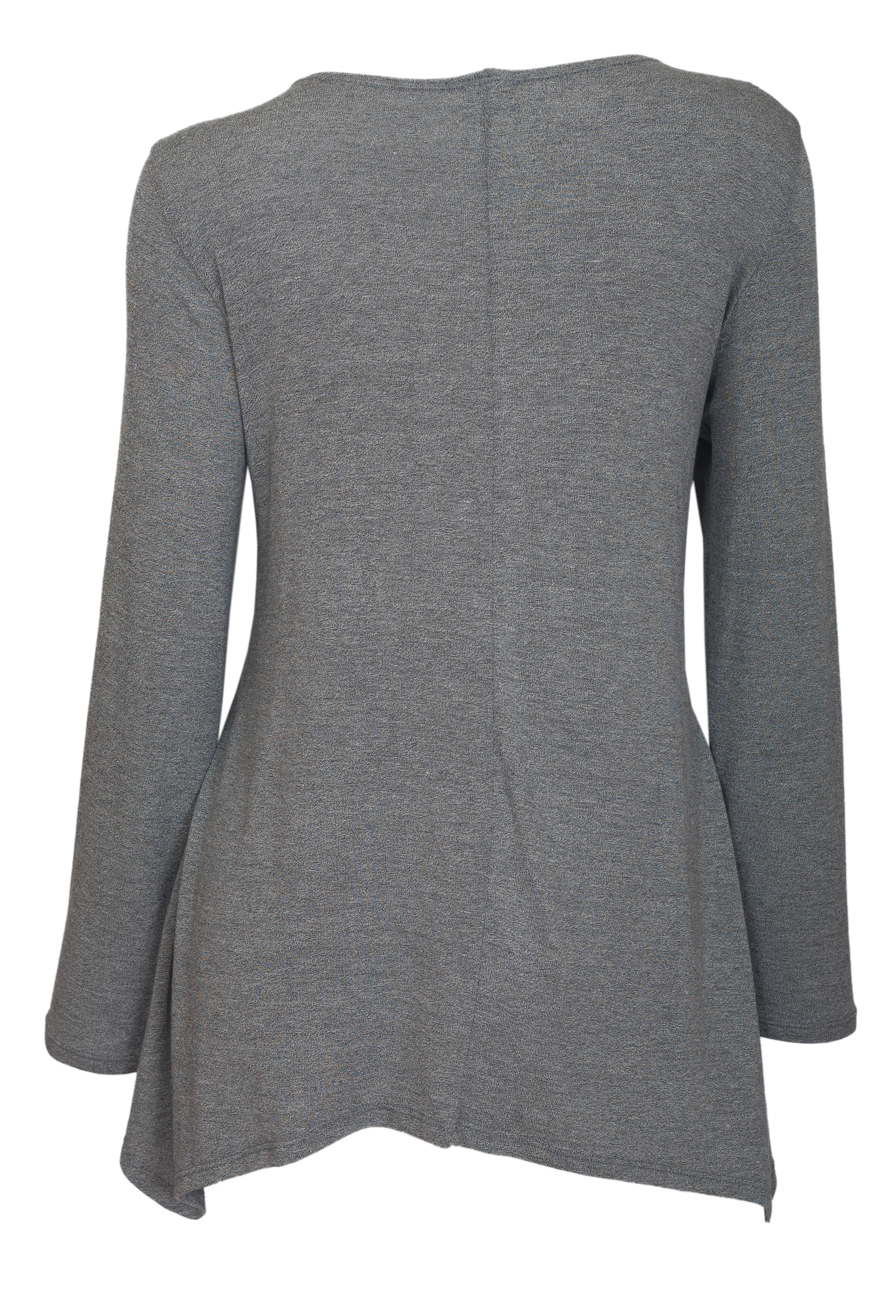 Plus Size Lace Up Long Sleeve Top Gray | eVogues Apparel