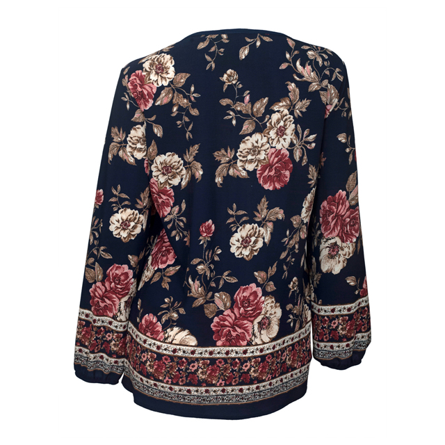 Plus Size Long Sleeve Top Navy Floral Print Photo 2