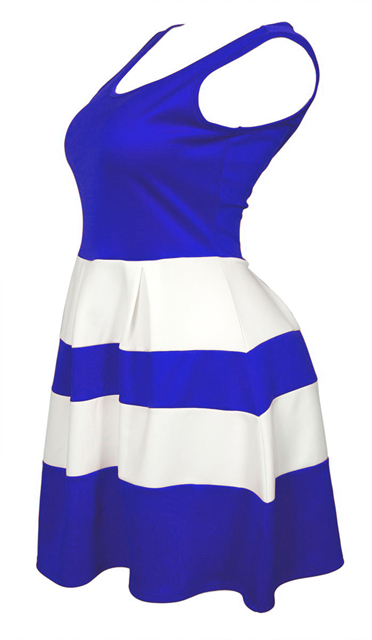 Plus size Color Block Flare Dress Blue White Photo 2