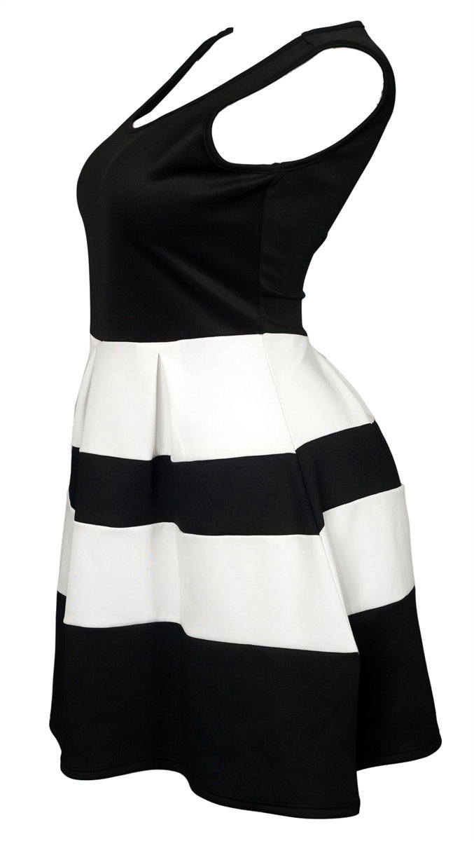 Plus size Color Block Flare Dress Black White | eVogues Apparel