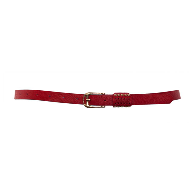 Plus Size Metal Stud Detailed Gold Buckle Skinny Belt Red | eVogues Apparel