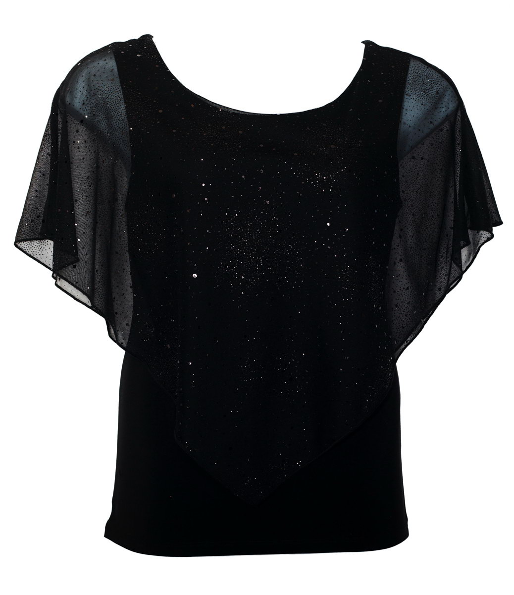 Plus Size Layered Poncho Top with Glitter Detail Black | eVogues Apparel