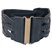 Plus Size Braided Elastic Leatherette Fashion Belt Black