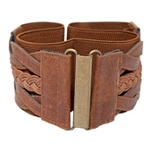 Plus Size Braided Elastic Leatherette Fashion Belt Brown