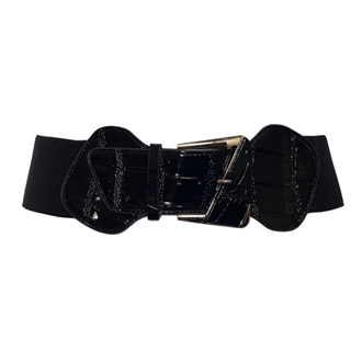 Plus Size Leatherette Elastic Fashion Belt Black