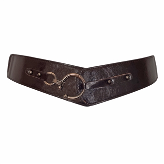 Plus Size Hook Buckle Faux Leather Wide Elastic Belt Dark Brown