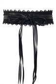 Plus size Faux Leather Obi Waistband Sash Belt Lace Detail Black