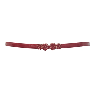 Plus size Flower Buckle Adjustable Patent Leather Skinny Belt Red