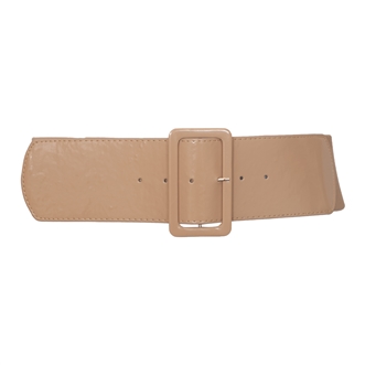 Plus Size Wide Patent Leather Fashion Belt Beige