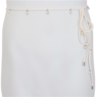 Plus Size Pearl Detail Faux Leather Waist String Belt White
