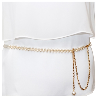 Plus Size Adjustable Pearl Chain Link Waist Belt 181020