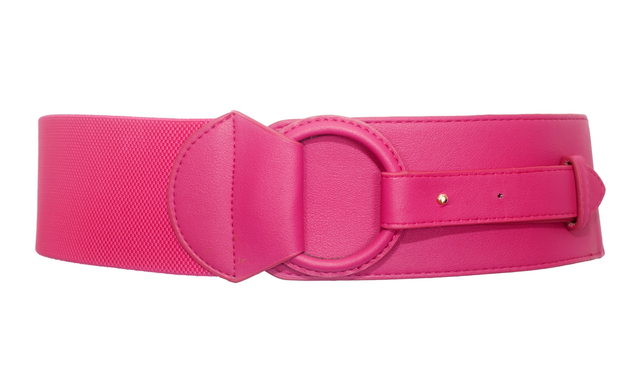 Women's Leatherette O-ring Buckle Elastic Wide Fashion Belt Hot Pink ...
