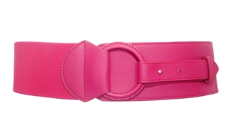 Women's Leatherette O-ring Buckle Elastic Wide Fashion Belt Hot Pink