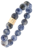 Semi Precious Stone Hammered Metal Bead Stretch Bracelet Blue