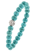 Rhinestone Orb Semi Precious Bead Stretch Bracelet Turquoise