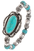 Framed Gem Oval Link Bead Bracelet Turquoise