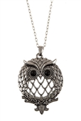 Magnifier Magnifying Glass Owl Pendant Sliding Top Magnet Pendant Necklace Silver Tone
