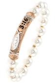 John 3:16 Etched Pearl Bead Stretch Bracelet 18329E