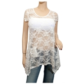 Plus size Sheer Floral Lace Top White