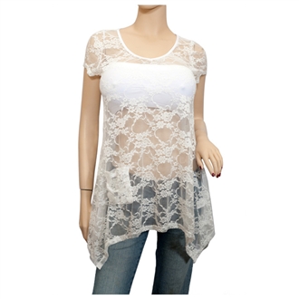 Plus size Sheer Floral Lace Top White
