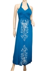 Plus Size Royal Blue Embroidered Maxi Halter Neck Cocktail Dress