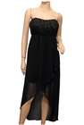 Plus size Sequined Bodice High-Low Chiffon Dress Black