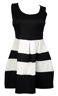 Plus size Color Block Flare Dress Black White | eVogues Apparel