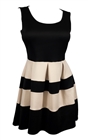 Plus size Color Block Flare Dress Black Taupe