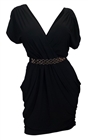 Plus size Deep V-Neck Wrap Bodice Dress Black