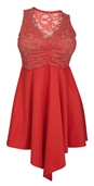 Plus size Lace Overlay Sleeveless Dress Coral